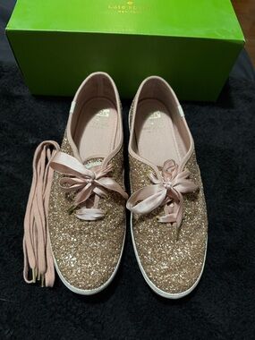 Keds x Kate Spade Rose Gold Glitter Ribbon Lace Sneakers